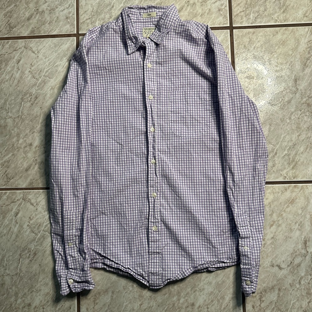 Mens J Crew Stretch Organic Cotton Purple Gingham Oxford Size Small